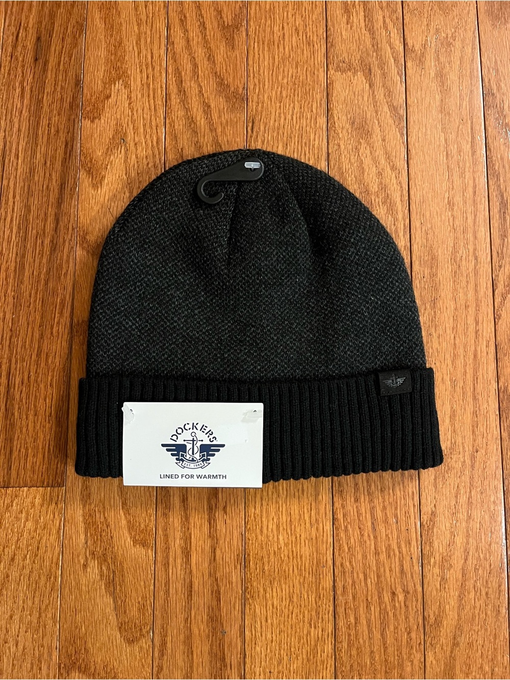 NWT Dockers Men's Knit Beanie Hat – Lined for Warmth – Black/Gray (One Size)